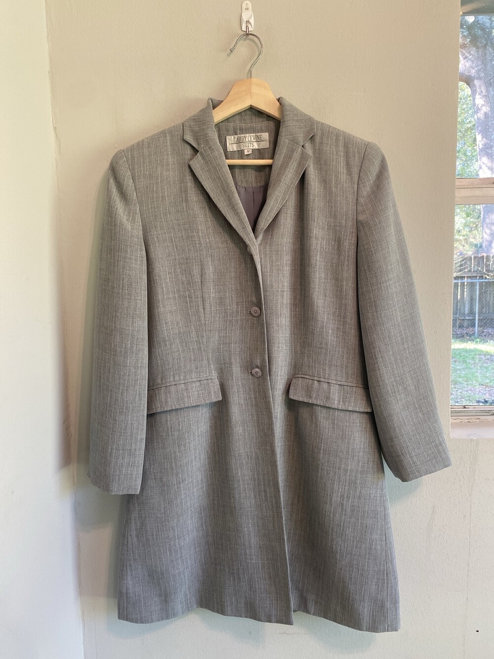 Vintage Larry Levine Suits Pinstripe Long Blazer Gray Women's 8